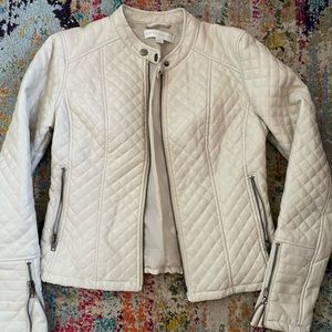 Cream leather bomber jacket